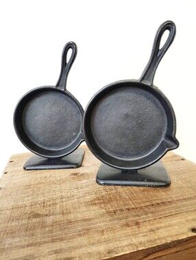 Vintage Howell Evans Studio Cast Iron Skillet Bookends